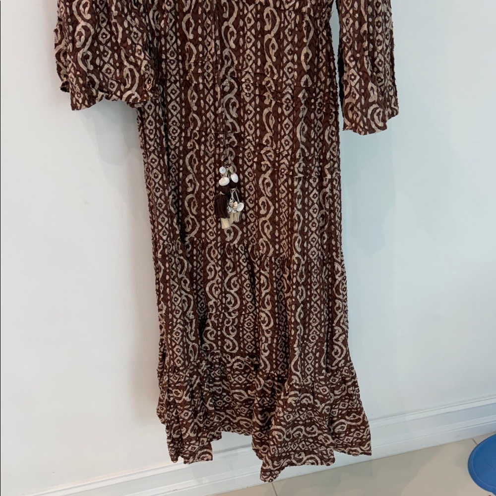 Zara Shell Elegant Brown Patterned bell Sleeve Dr… - image 2